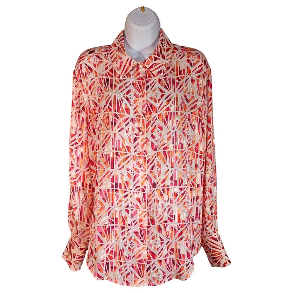 Ramy Brook Blouse Womens Medium Multicolor Lightweight Button Front Long Sleeve